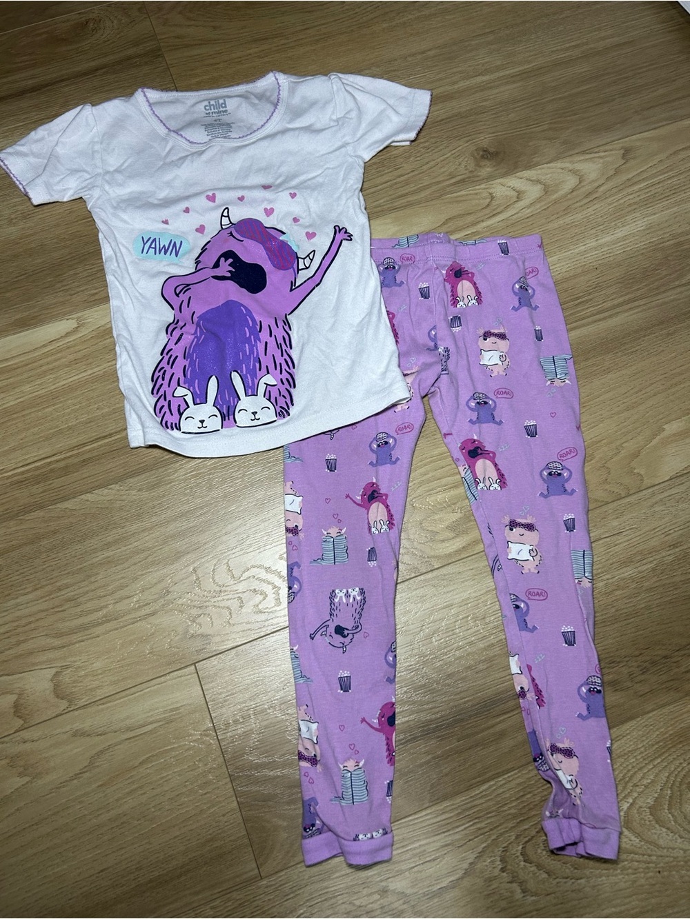 Carter's White Tee & Purple Monster Pajama Set